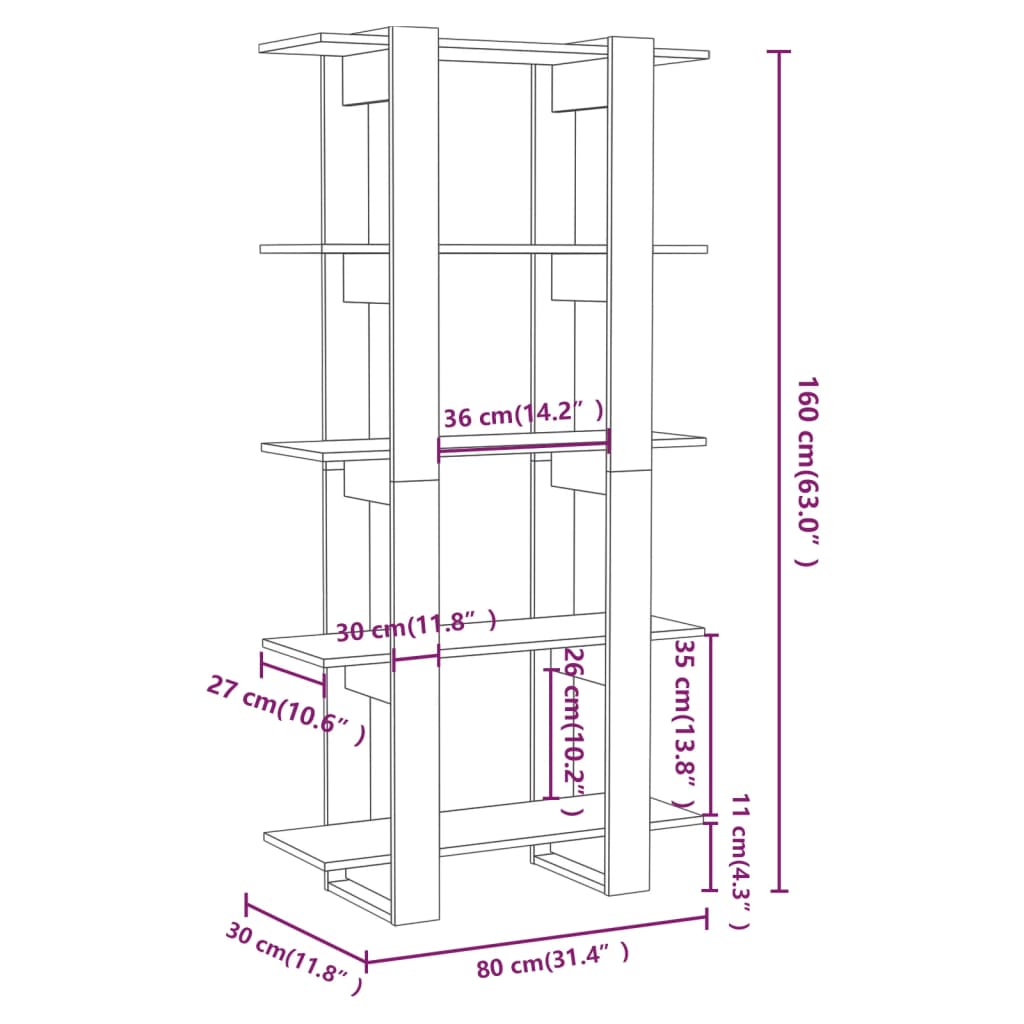 Book Cabinet/Room Divider Black 80x30x160 cm Engineered Wood