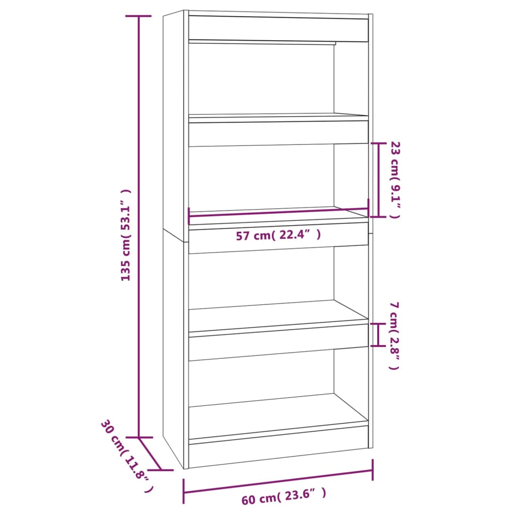Book Cabinet/Room Divider High Gloss White 60x30x135 cm Engineered Wood