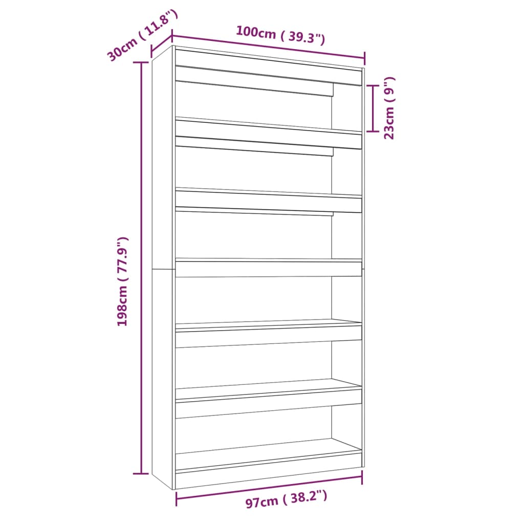 Book Cabinet/Room Divider High Gloss White 100x30x198 cm Engineered wood
