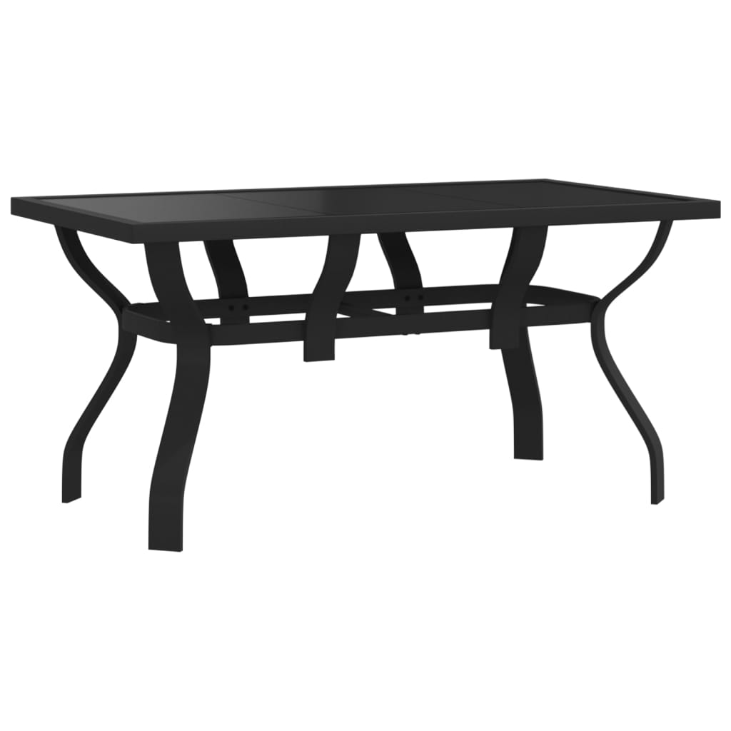 Outdoor Patio Rectangular 4 Person Steel Garden Dining Table With Glass Top