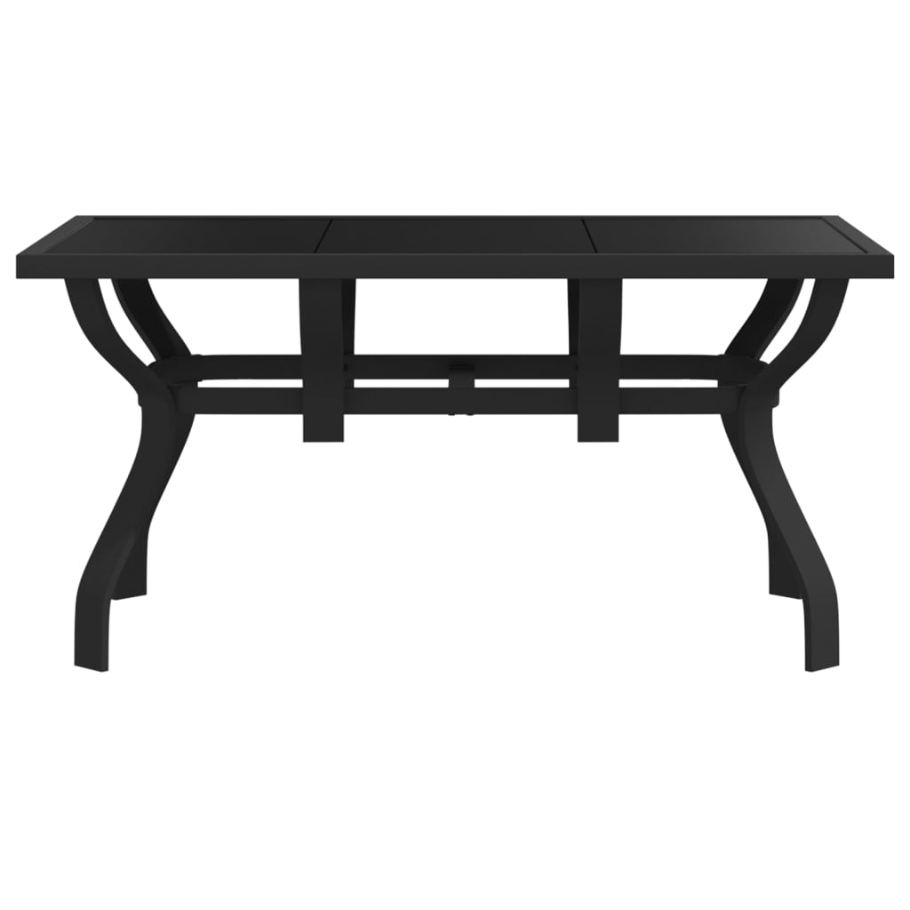 Outdoor Patio Rectangular 4 Person Steel Garden Dining Table With Glass Top