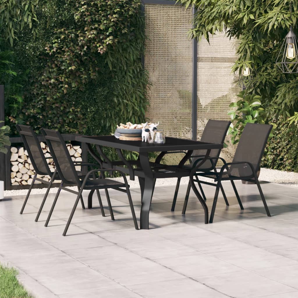 Outdoor Patio Rectangular 4 Person Steel Garden Dining Table With Glass Top