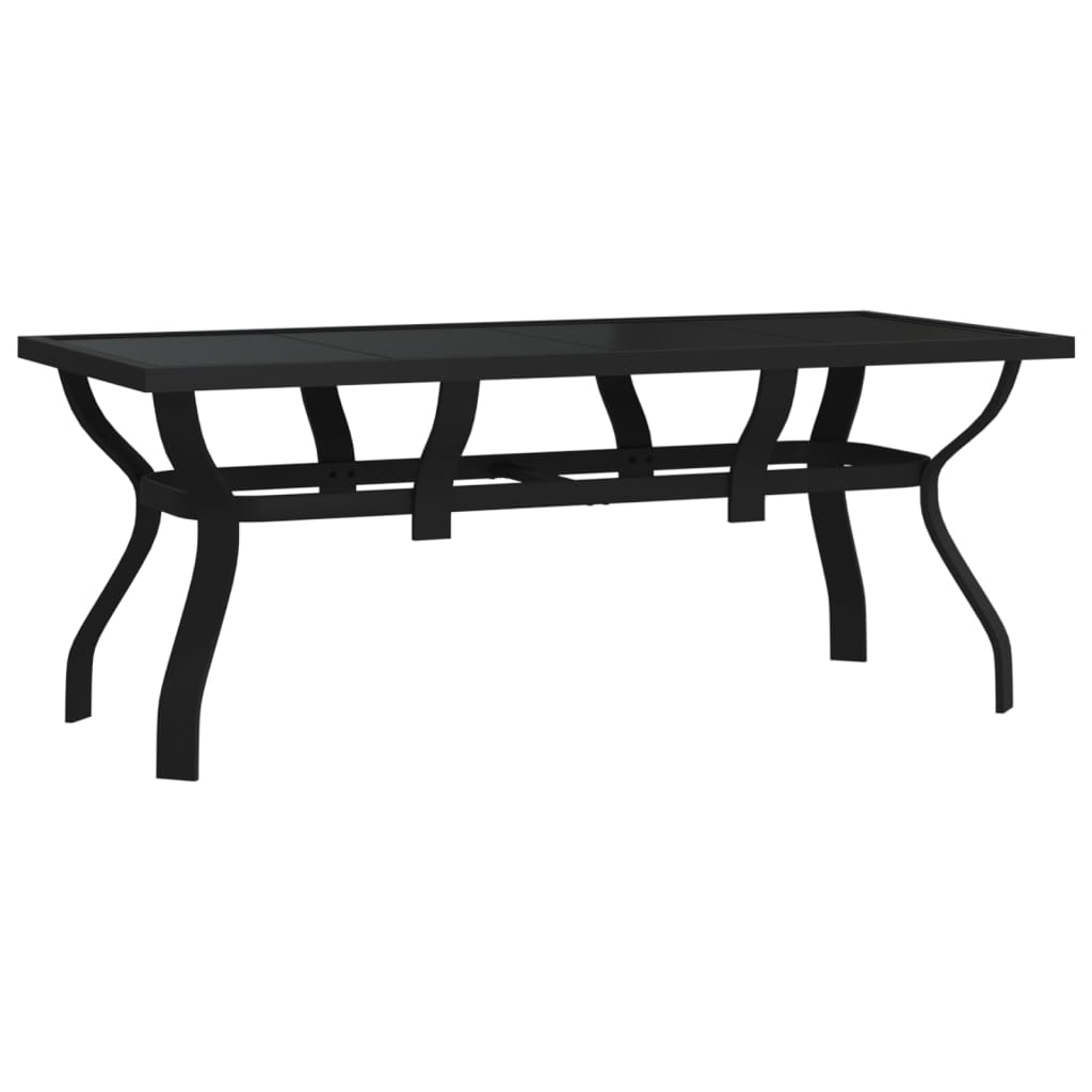Outdoor Patio Large 6 Person Rectangular Steel Garden Dining Table With Glass Top