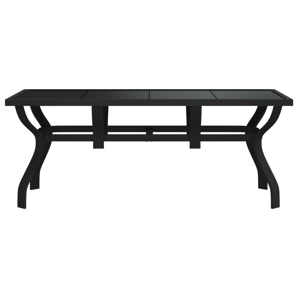 Outdoor Patio Large 6 Person Rectangular Steel Garden Dining Table With Glass Top