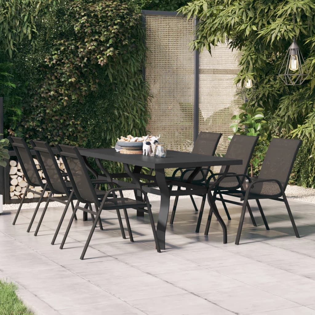 Outdoor Patio Large 6 Person Rectangular Steel Garden Dining Table With Glass Top