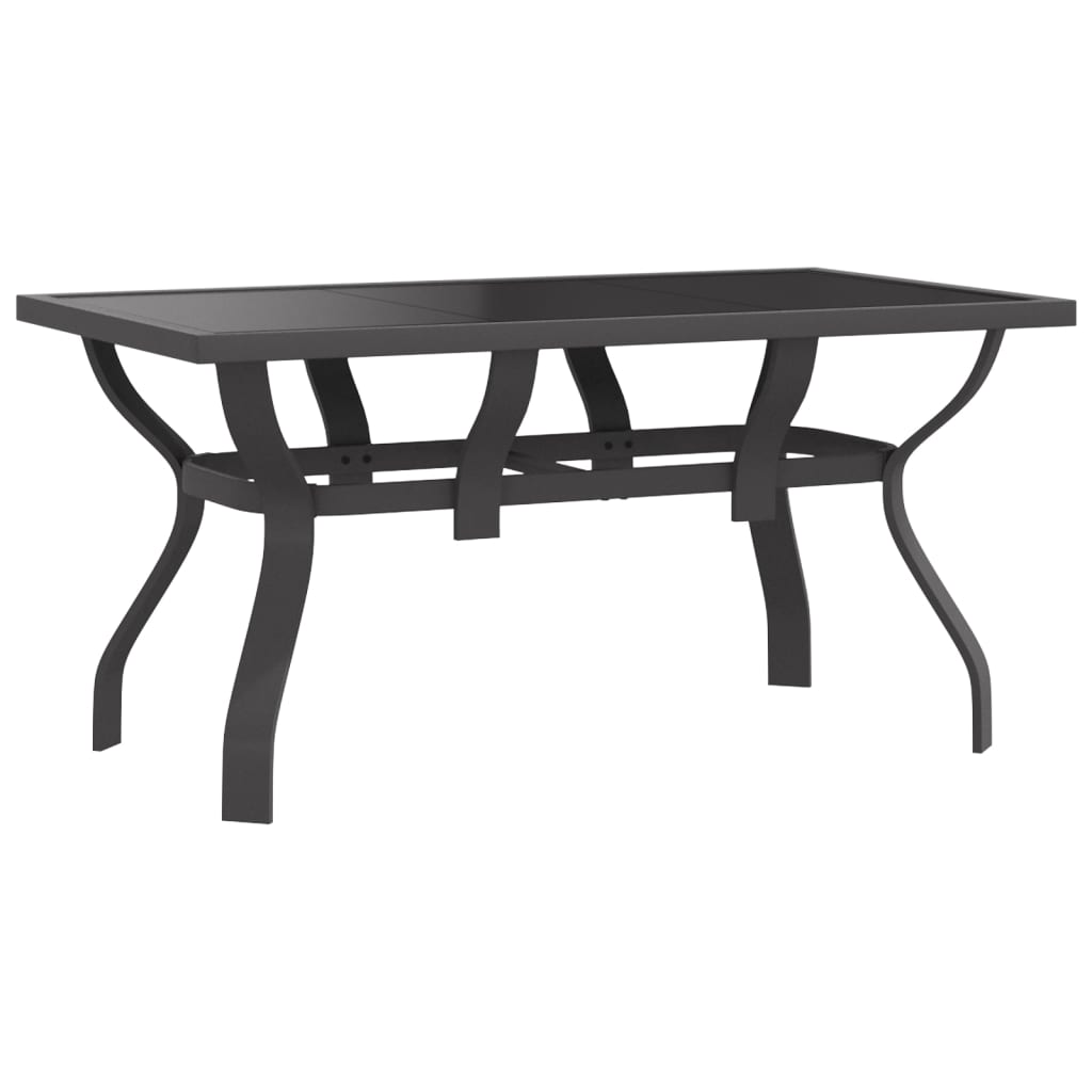 Outdoor Patio Rectangular 4 Person Steel Garden Dining Table With Glass Top