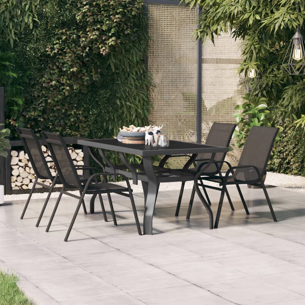 Outdoor Patio Rectangular 4 Person Steel Garden Dining Table With Glass Top