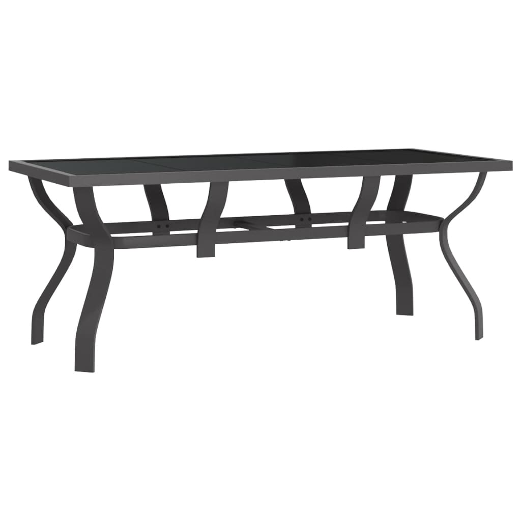 Outdoor Patio Large 6 Person Rectangular Steel Garden Dining Table With Glass Top