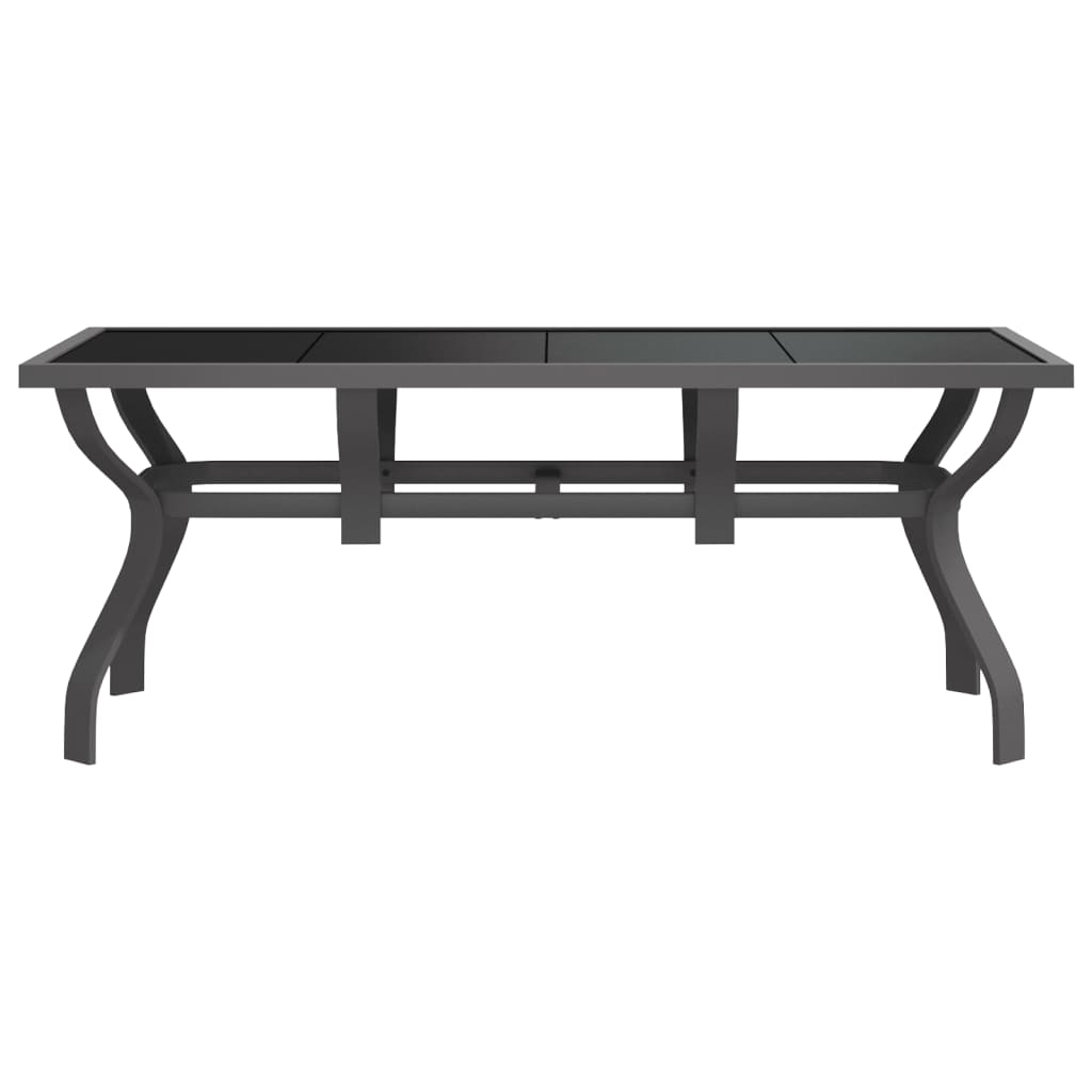 Outdoor Patio Large 6 Person Rectangular Steel Garden Dining Table With Glass Top