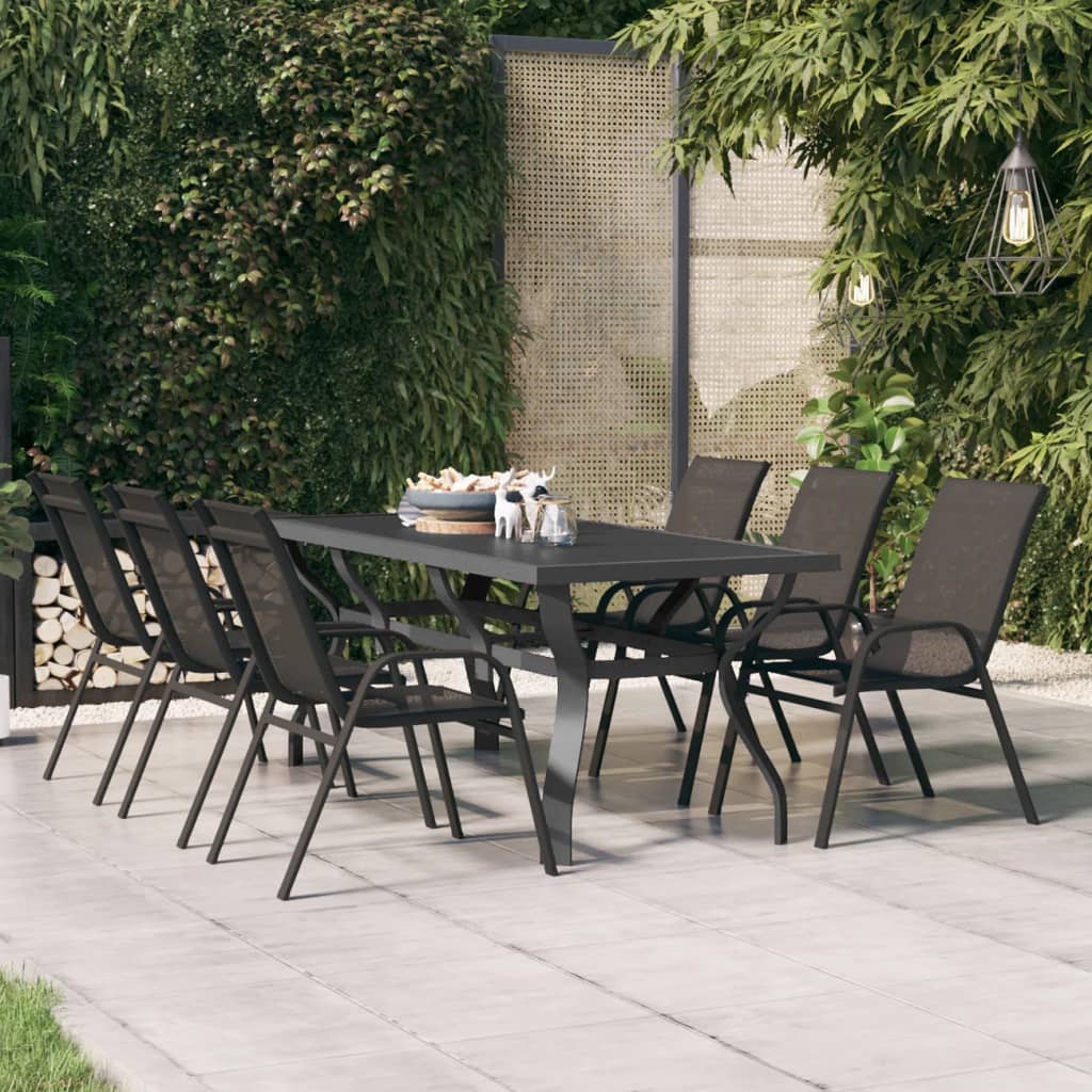 Outdoor Patio Large 6 Person Rectangular Steel Garden Dining Table With Glass Top
