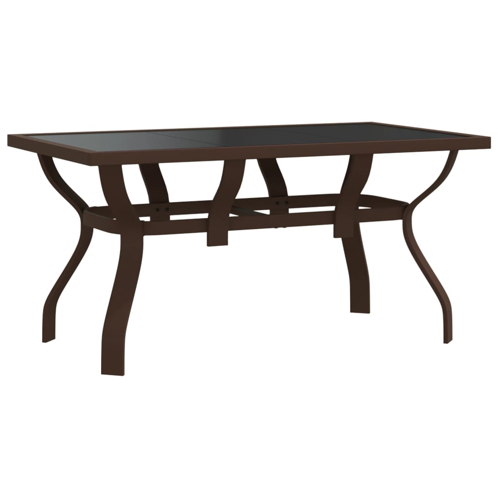 Outdoor Patio Rectangular 4 Person Steel Garden Dining Table With Glass Top