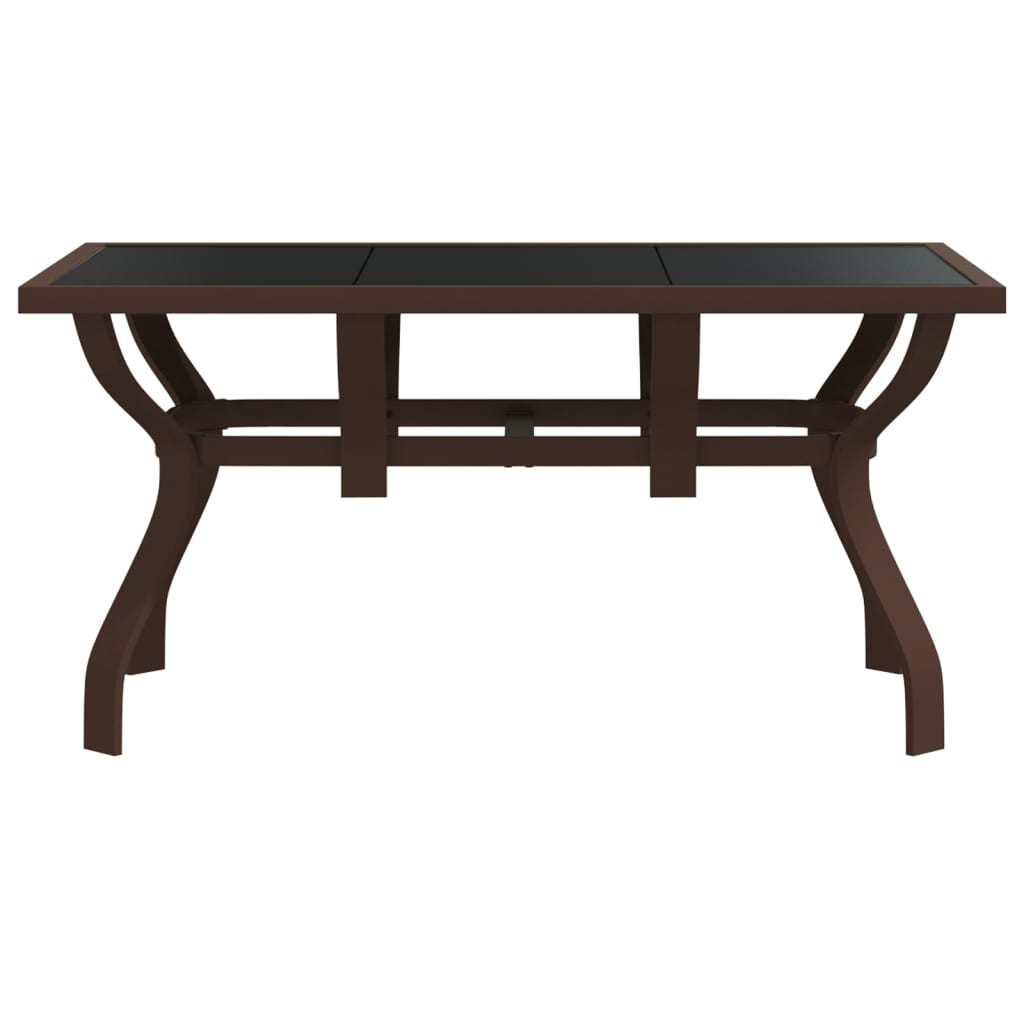Outdoor Patio Rectangular 4 Person Steel Garden Dining Table With Glass Top