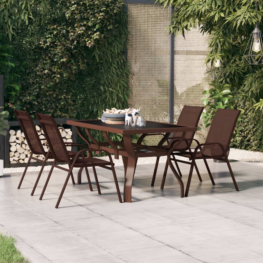 Outdoor Patio Rectangular 4 Person Steel Garden Dining Table With Glass Top