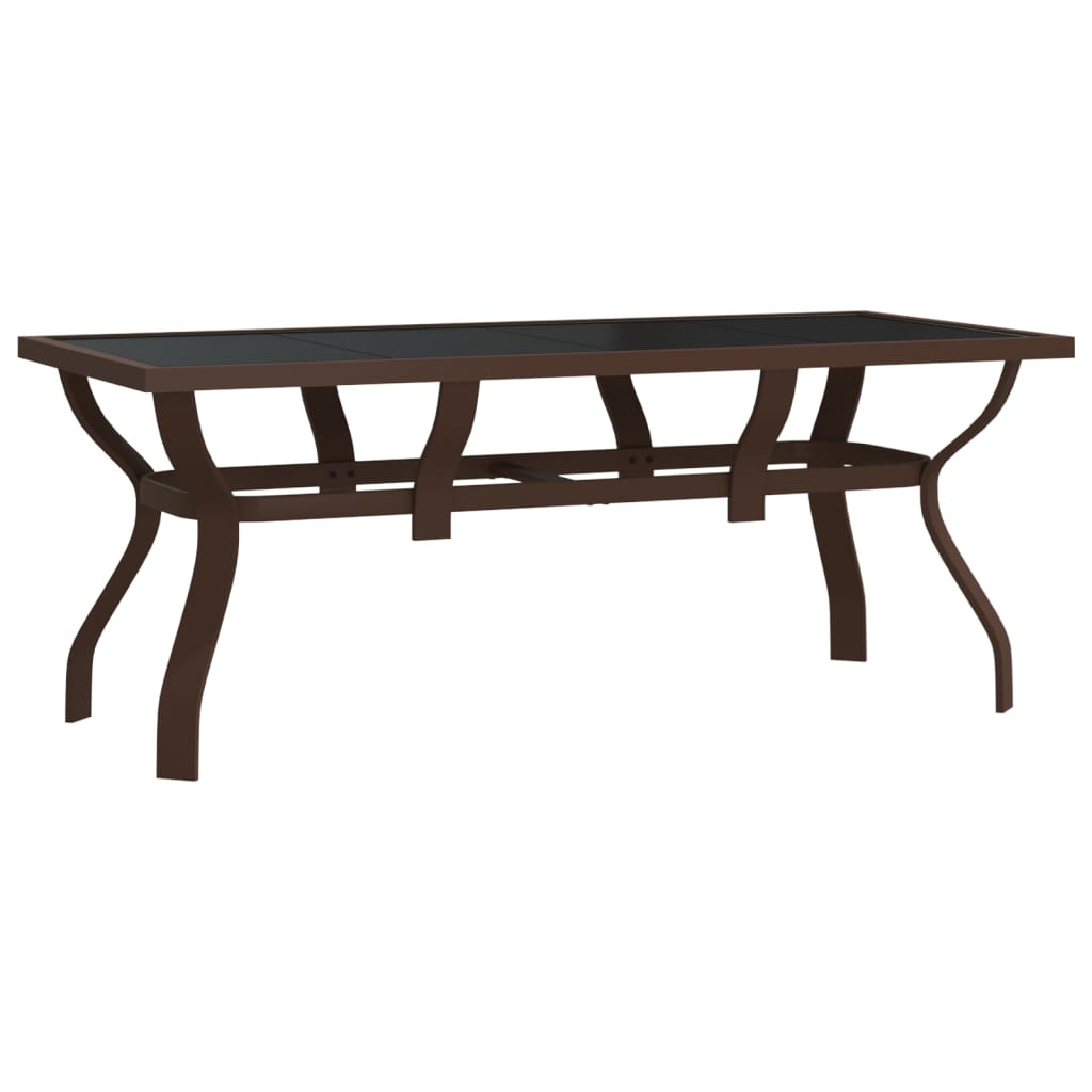 Outdoor Patio Large 6 Person Rectangular Steel Garden Dining Table With Glass Top