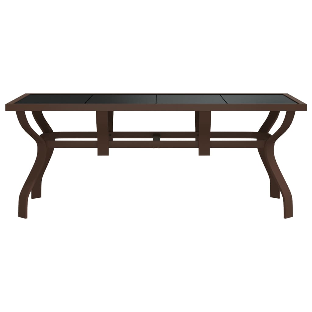 Outdoor Patio Large 6 Person Rectangular Steel Garden Dining Table With Glass Top