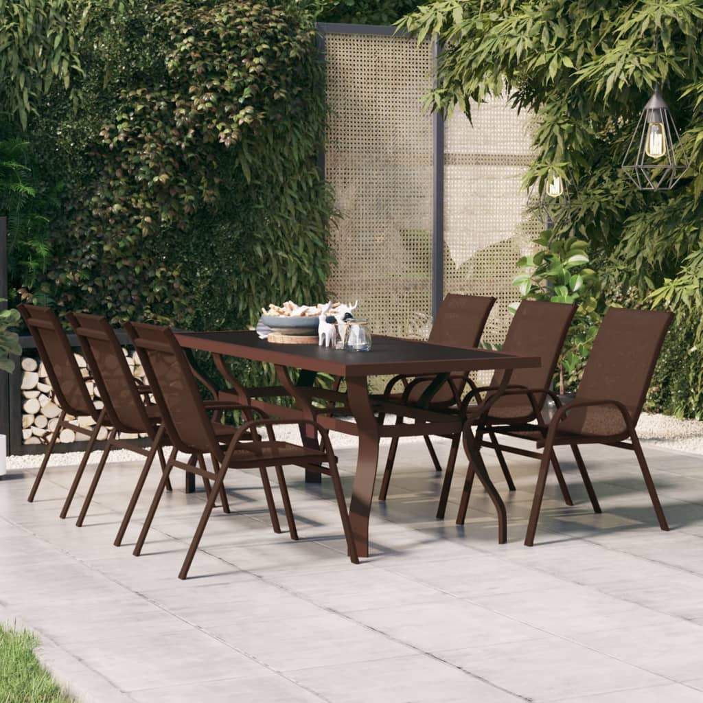 Outdoor Patio Large 6 Person Rectangular Steel Garden Dining Table With Glass Top