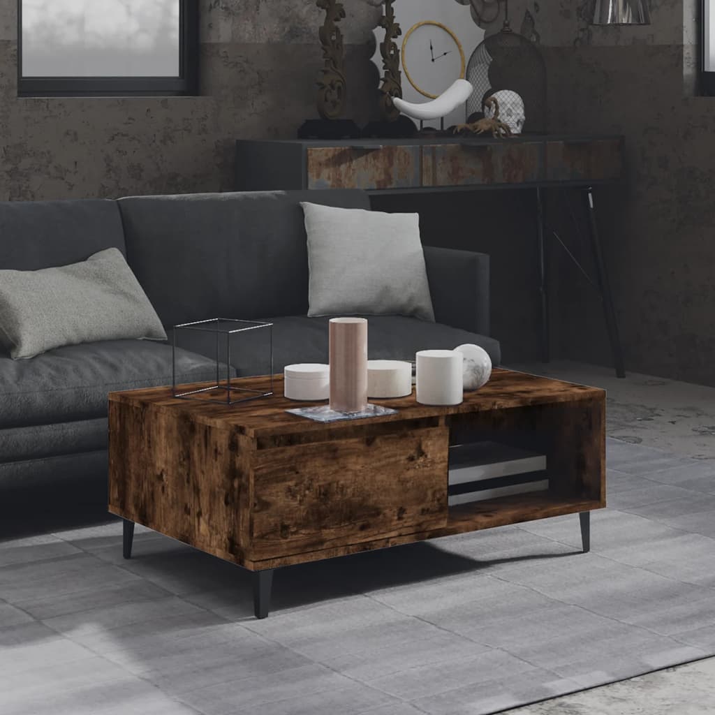 Modern Wooden Living Room Coffee Table With Closed & Open Storage Compartments