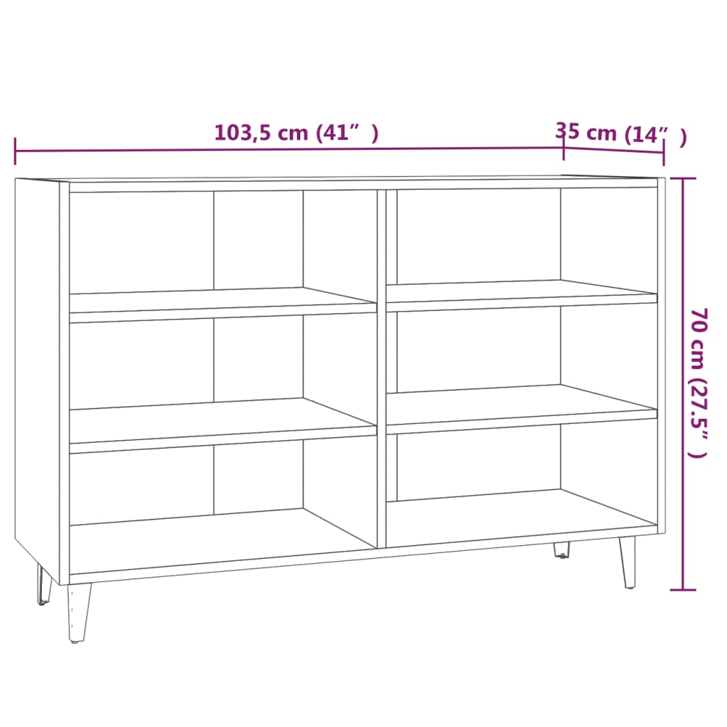 Modern Wooden Open Sideboard Storage Cabinet Unit With 6 Compartments