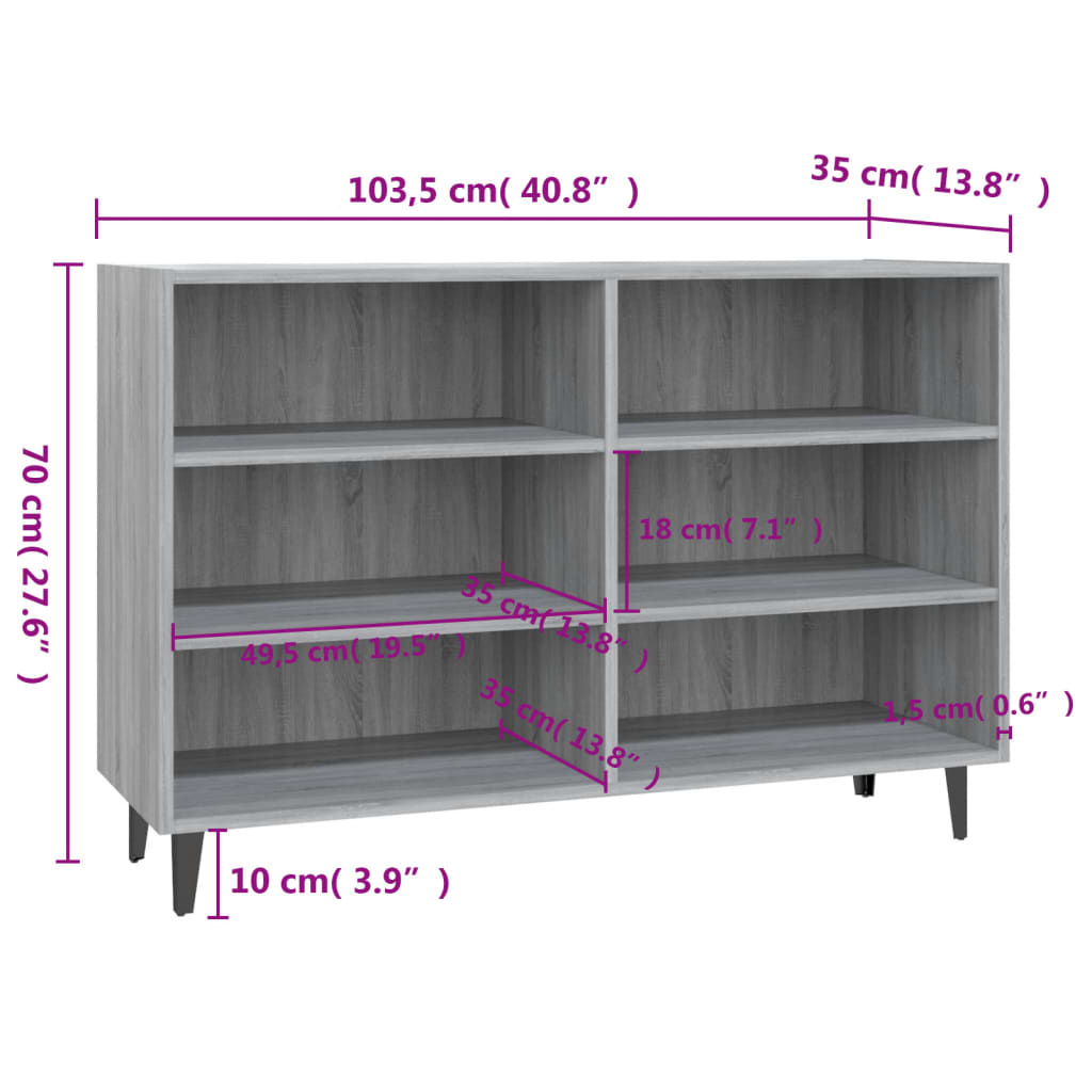 Modern Wooden Open Sideboard Storage Cabinet Unit With 6 Compartments