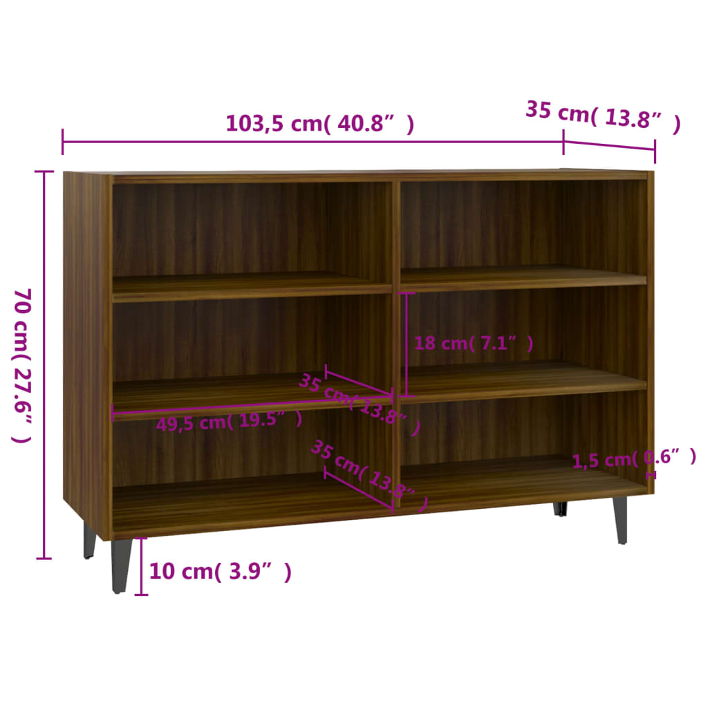 Modern Wooden Open Sideboard Storage Cabinet Unit With 6 Compartments