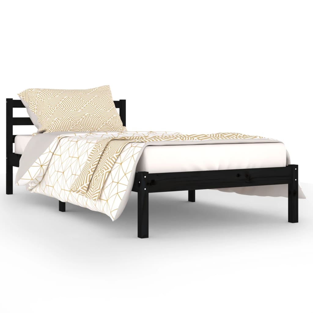 Bed Frame without Mattress Solid Wood Pine 90x200cm Black