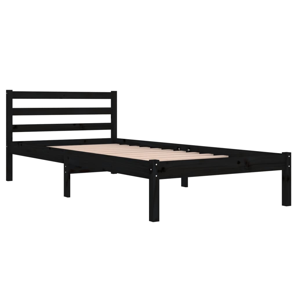 Bed Frame without Mattress Solid Wood Pine 90x200cm Black