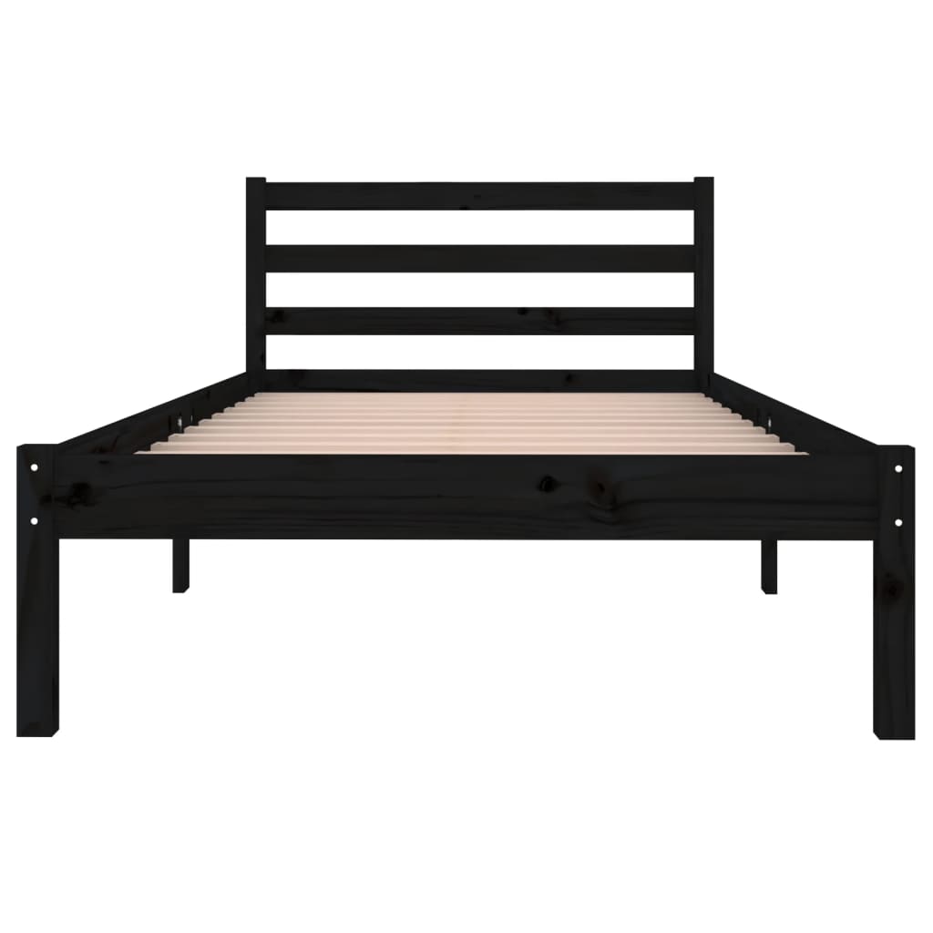Bed Frame without Mattress Solid Wood Pine 90x200cm Black