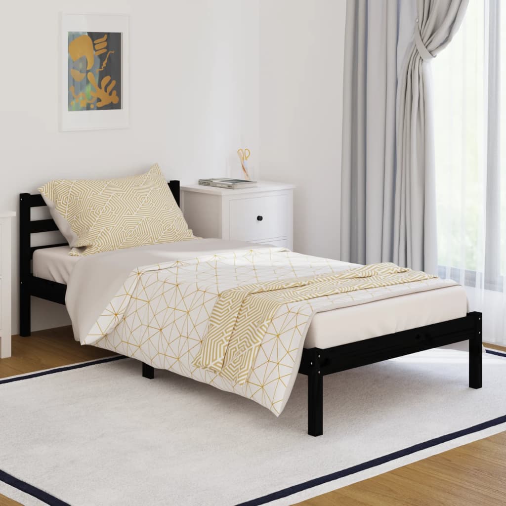 Bed Frame without Mattress Solid Wood Pine 90x200cm Black