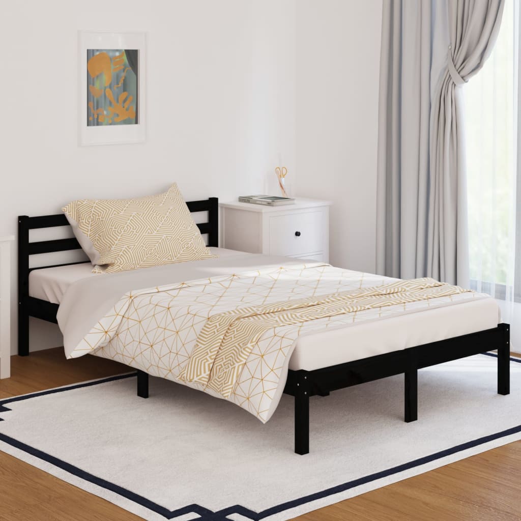 Bed Frame without Mattress Solid Wood Pine 120x200cm Black