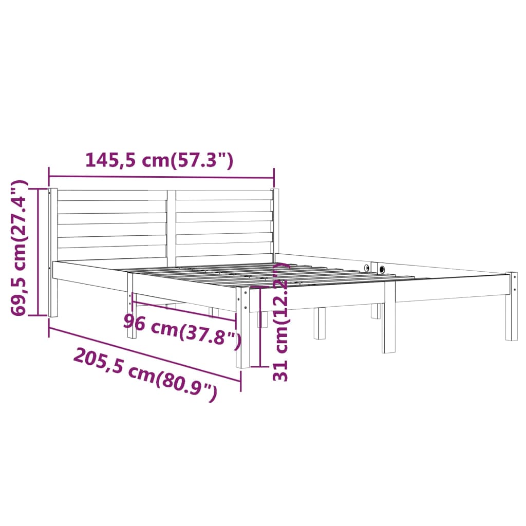 Bed Frame without Mattress Solid Wood Pine 140x200cm Honey Brown