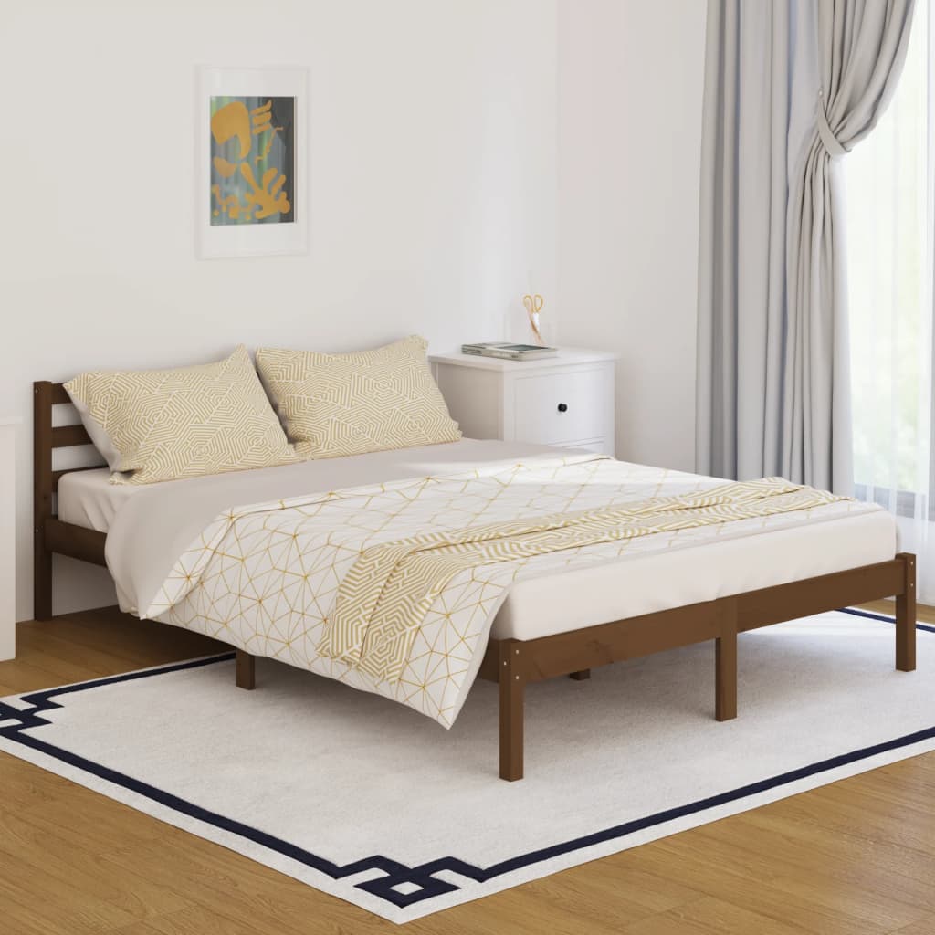 Bed Frame without Mattress Solid Wood Pine 140x200cm Honey Brown