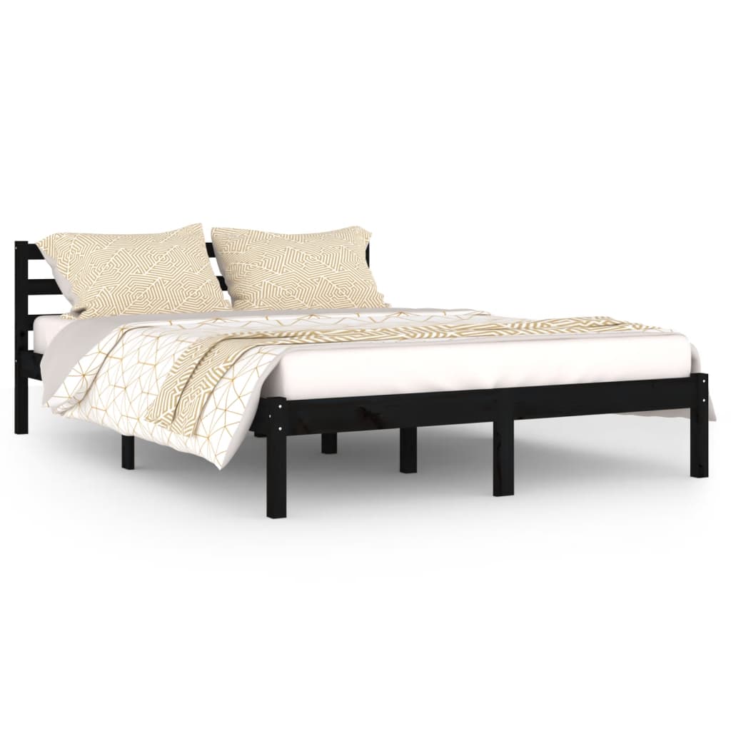 Bed Frame without Mattress Solid Wood Pine 140x200cm Black