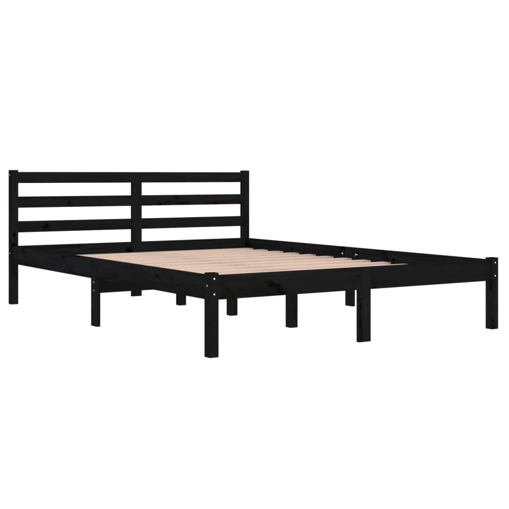 Bed Frame without Mattress Solid Wood Pine 140x200cm Black