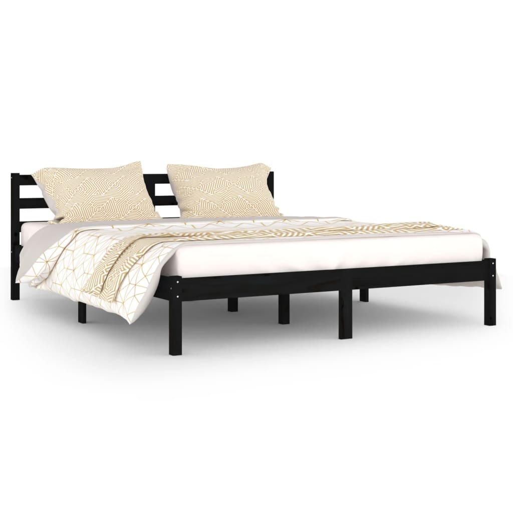 Bed Frame without Mattress Solid Wood Pine 160x200cm Black