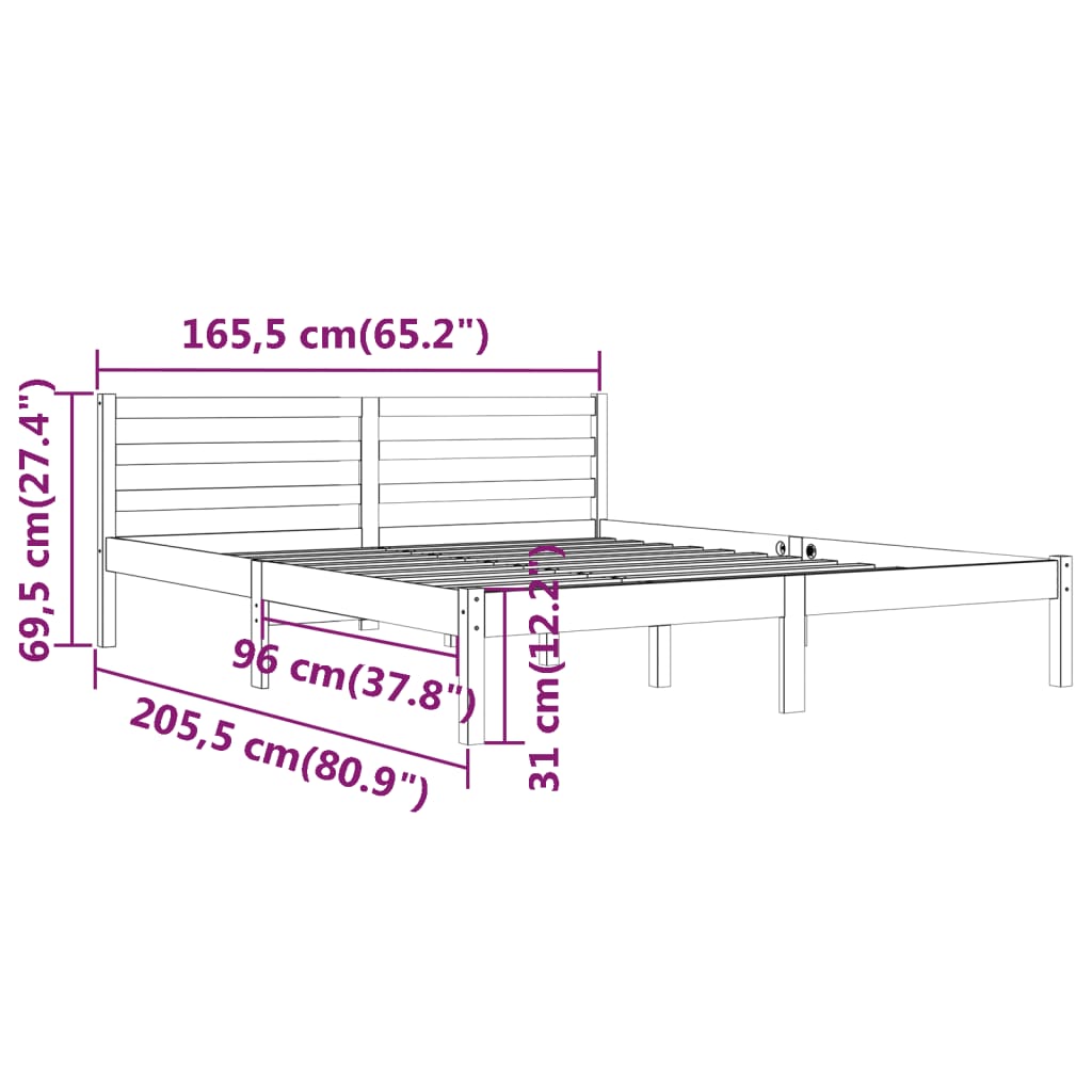 Bed Frame without Mattress Solid Wood Pine 160x200cm Black