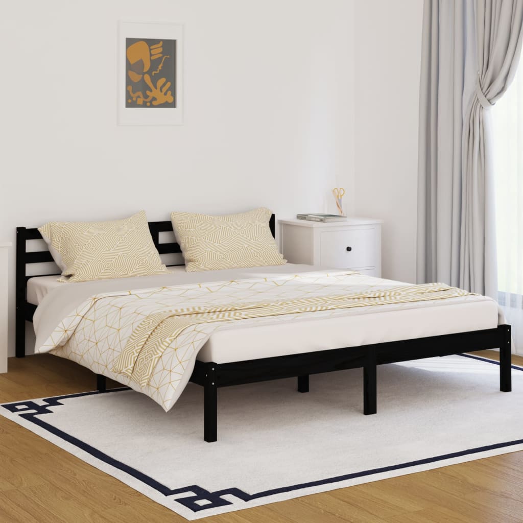 Bed Frame without Mattress Solid Wood Pine 160x200cm Black