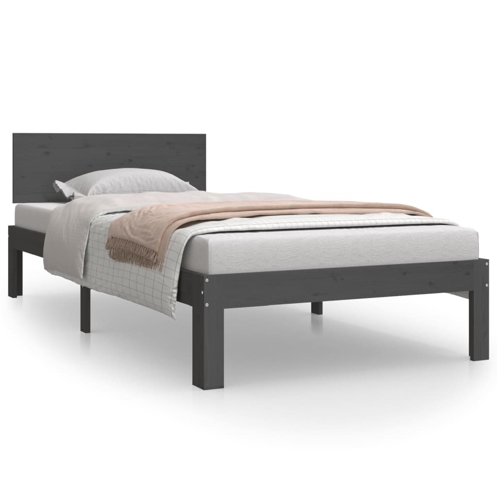 Bed Frame without Mattress Grey Solid Wood Pine 90x200cm