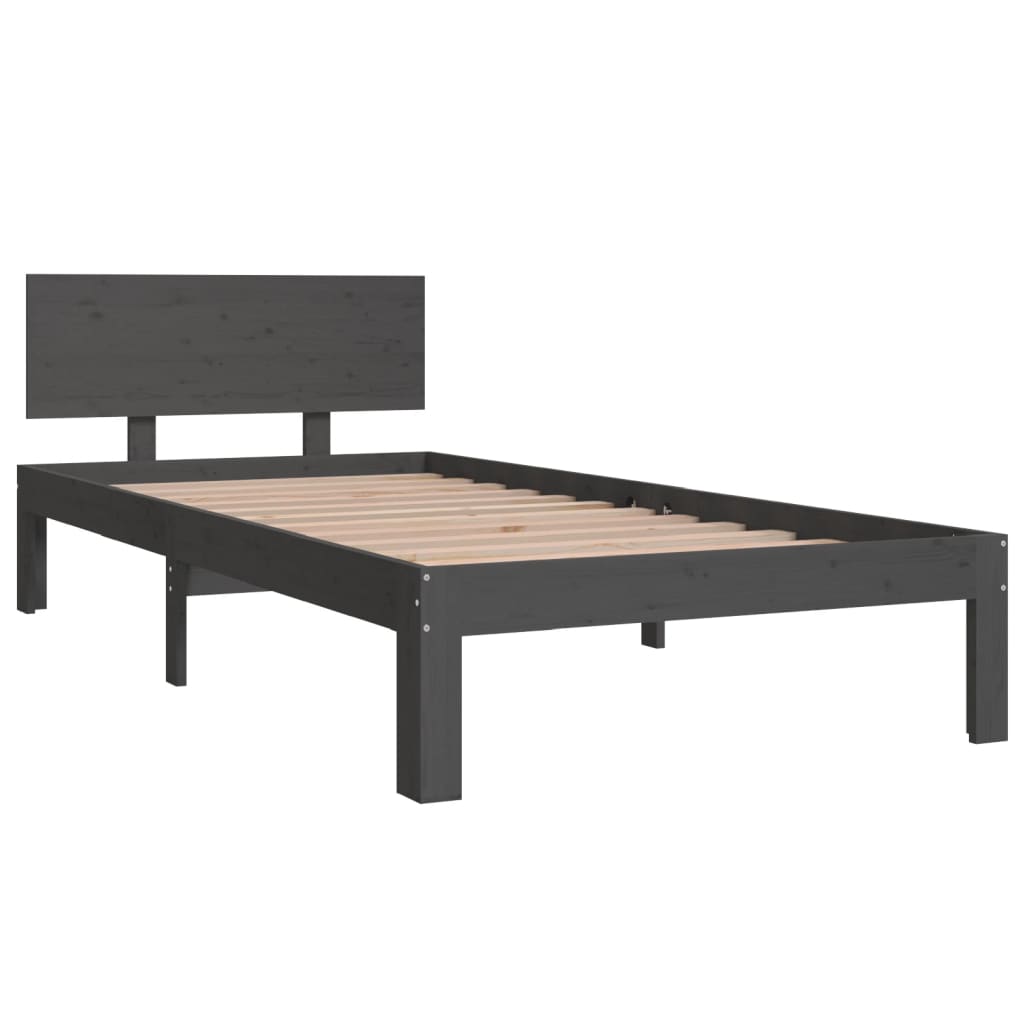 Bed Frame without Mattress Grey Solid Wood Pine 90x200cm