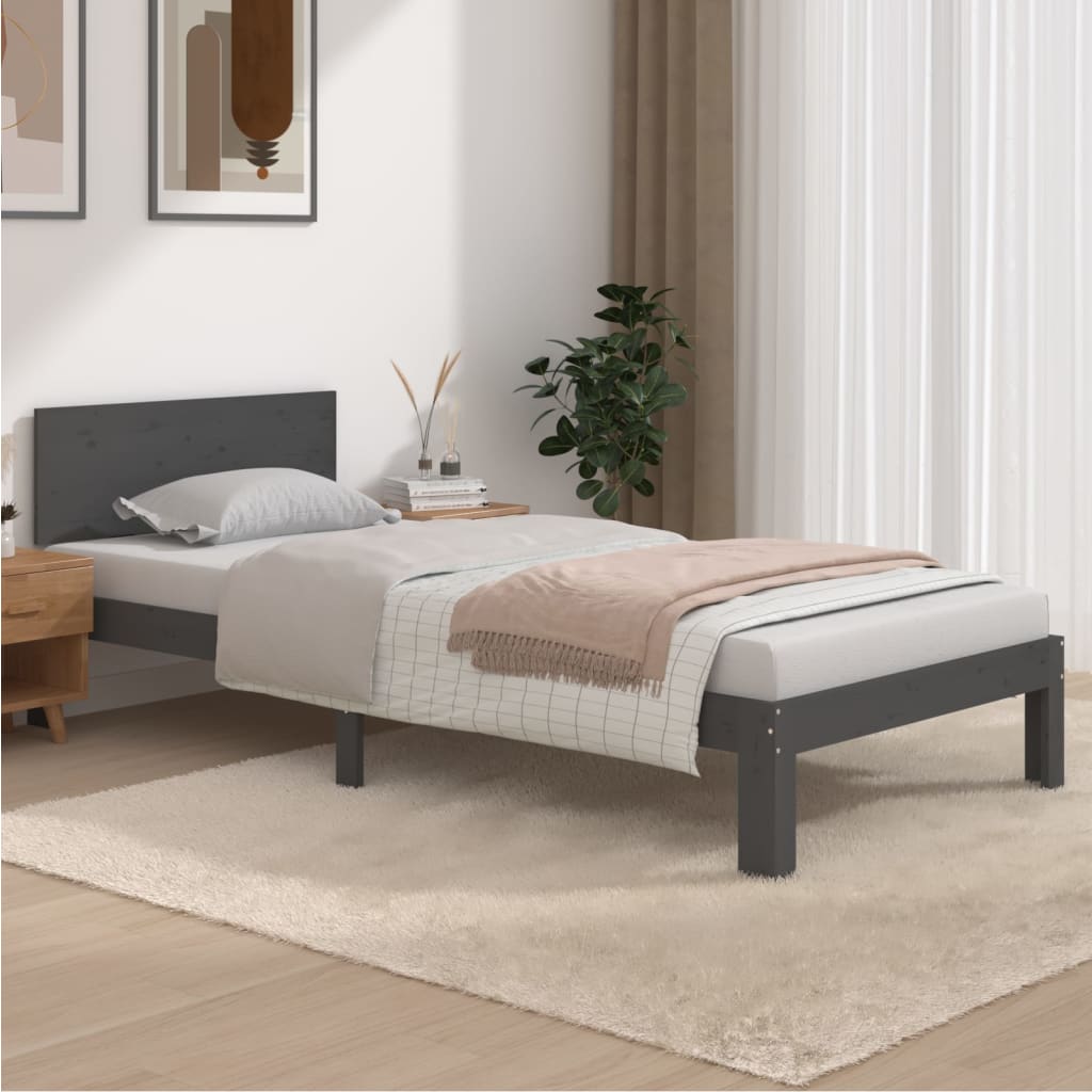Bed Frame without Mattress Grey Solid Wood Pine 90x200cm