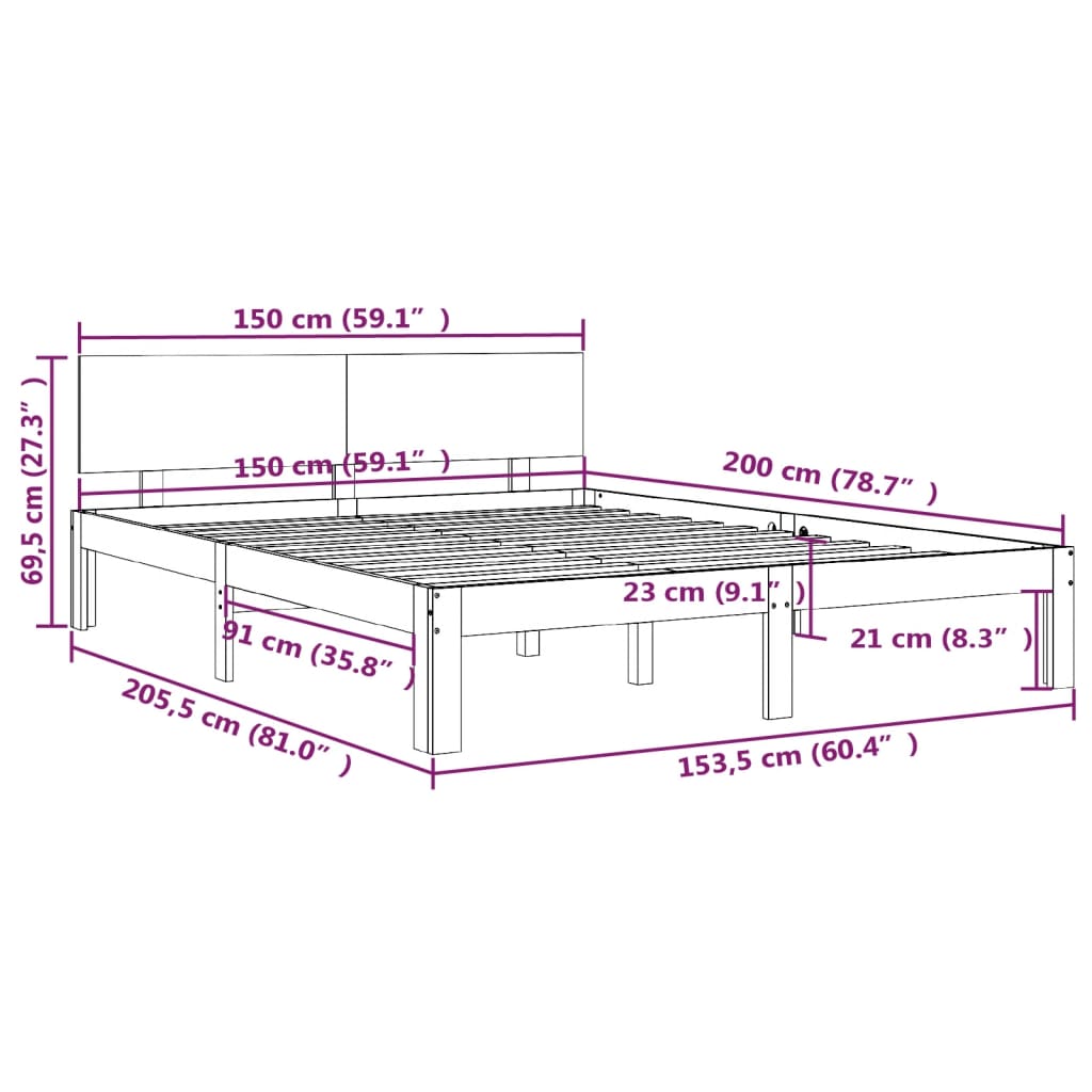 Bed Frame without Mattress Honey Brown 150x200cm King Size