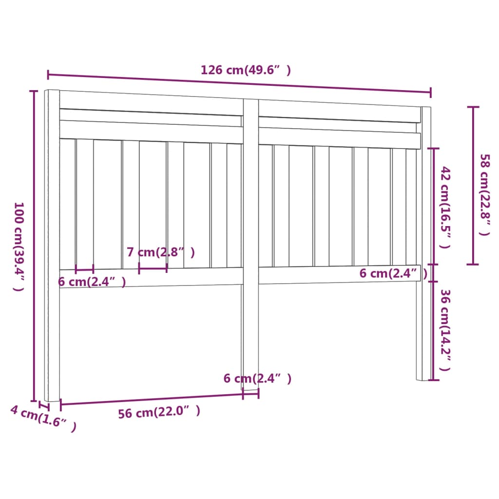 Bed Headboard Grey 126x4x100 cm Solid Wood Pine