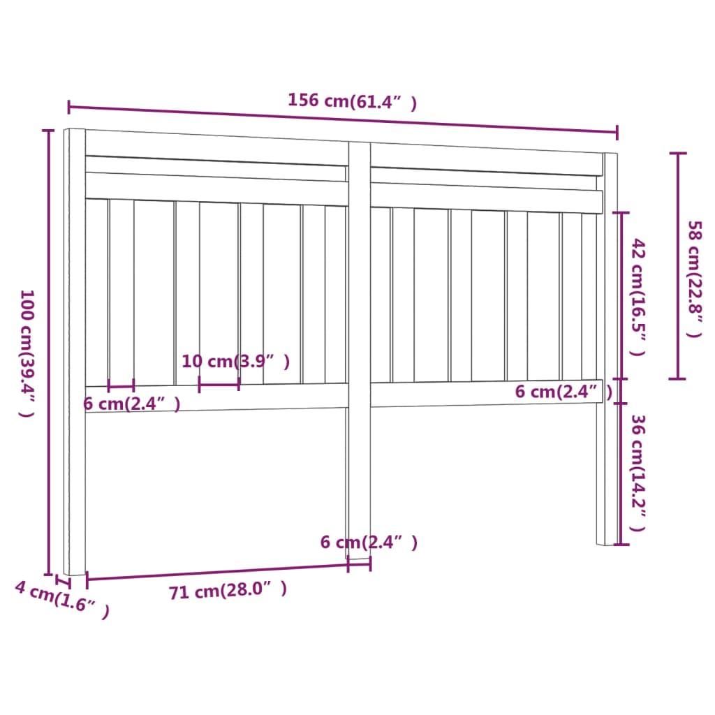 Bed Headboard Grey 156x4x100 cm Solid Wood Pine