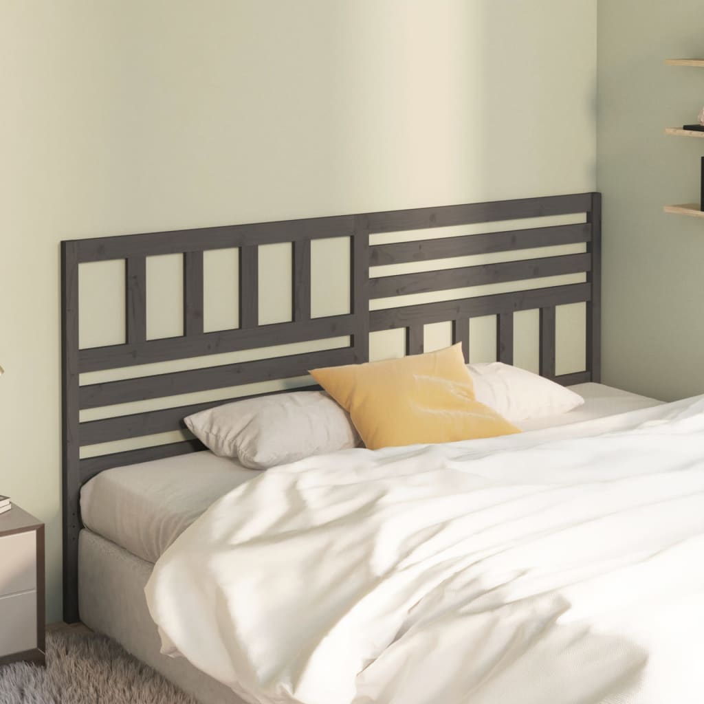 Bed Headboard Grey 186x4x100 cm Solid Wood Pine