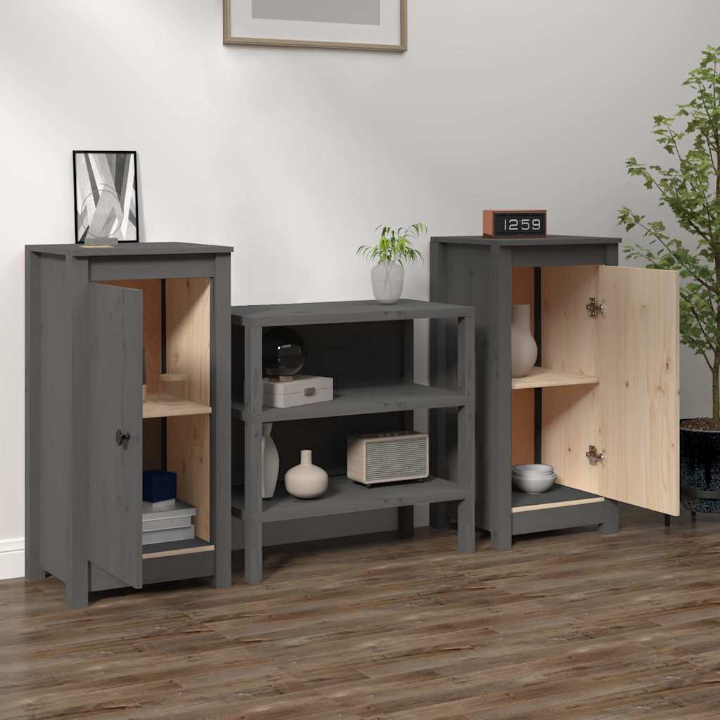 Sideboards 2 pcs Grey 39x35x80 cm Solid Wood Pine