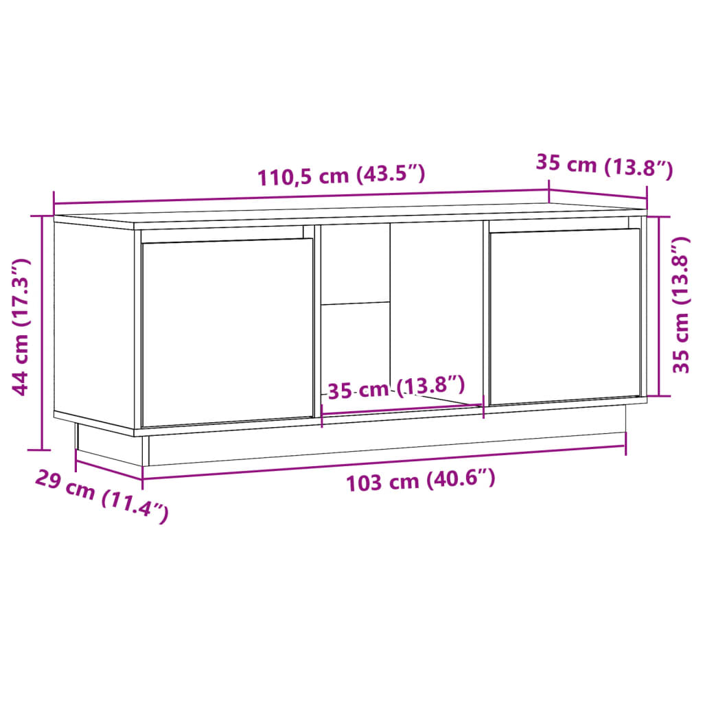 TV Cabinet Grey 110.5x35x44 cm Solid Wood Pine