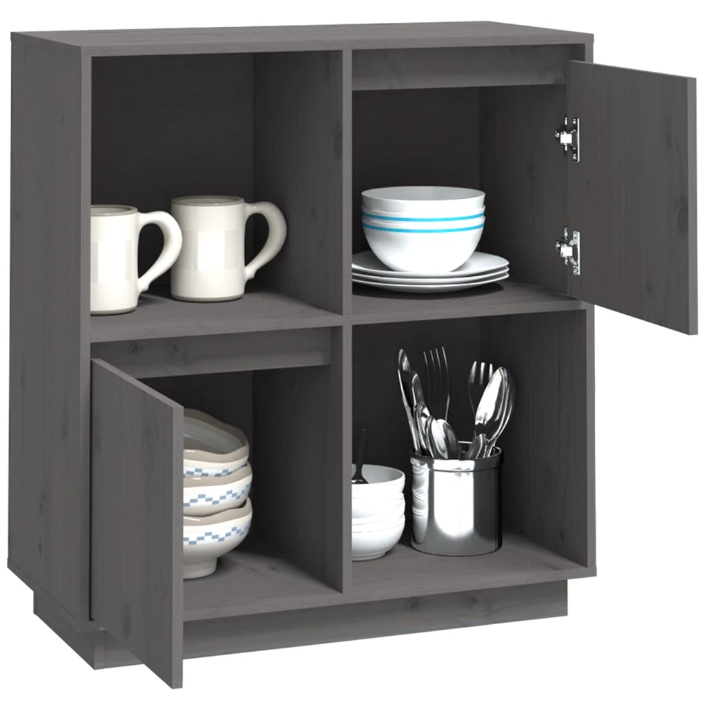 Sideboard Grey 74x35x80 cm Solid Wood Pine