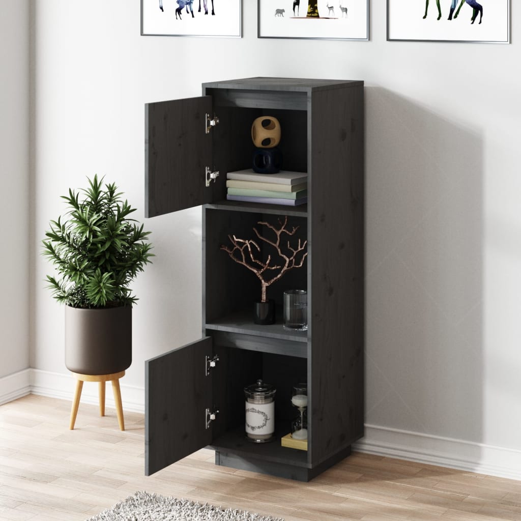 Highboard Grey 38x35x117 cm Solid Wood Pine