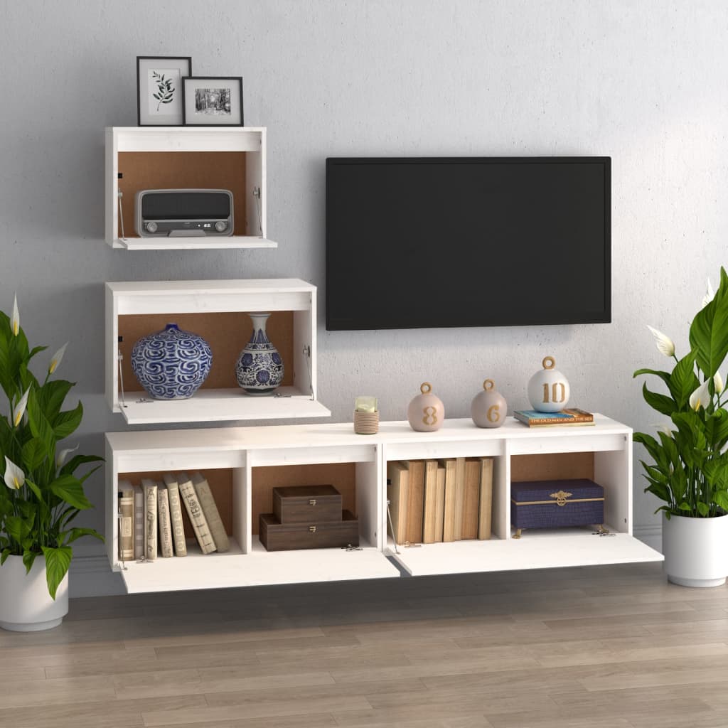 TV Cabinets 4 pcs White Solid Wood Pine