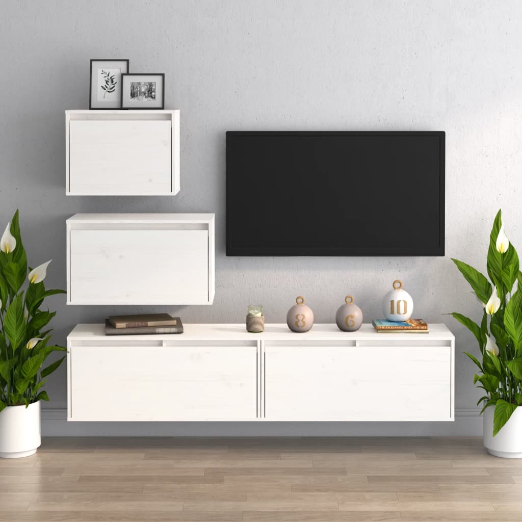 TV Cabinets 4 pcs White Solid Wood Pine