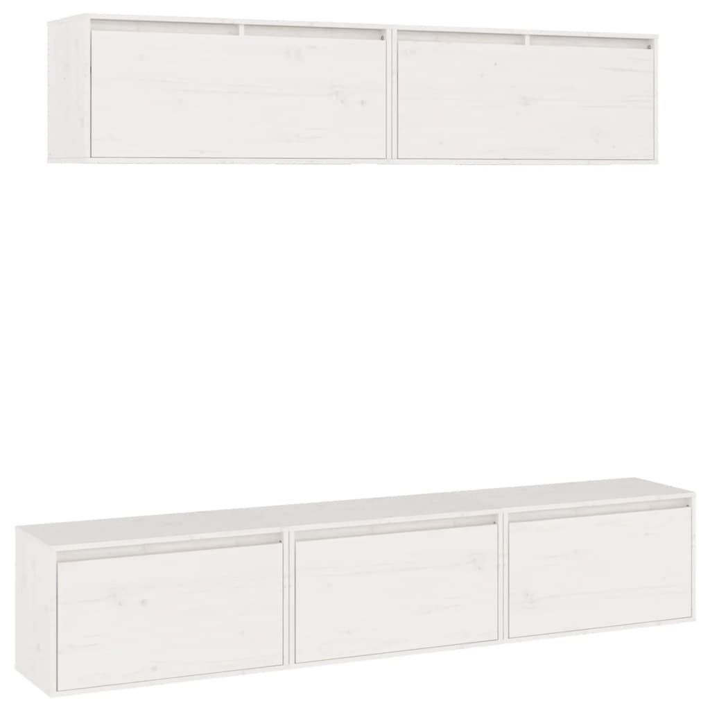 TV Cabinets 5 pcs White Solid Wood Pine